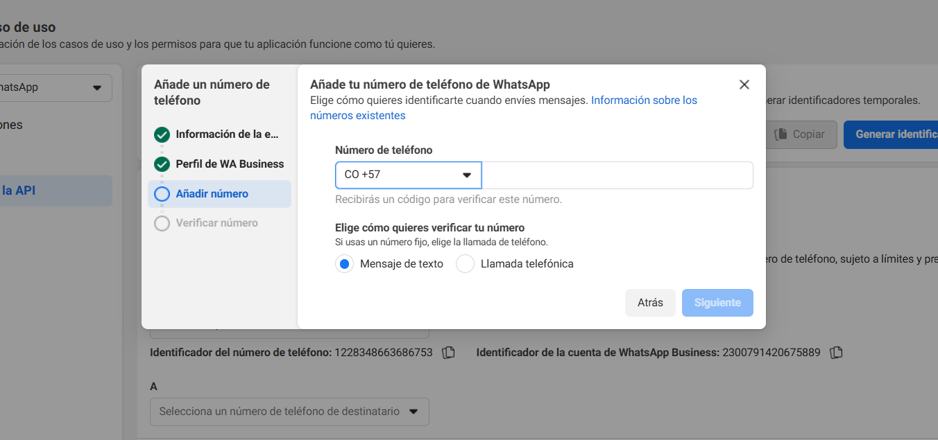 Ingreso y verificación del número colombiano